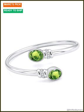 14K White Gold Plated Birthstone Bangle Bracelet Cuff for Women
